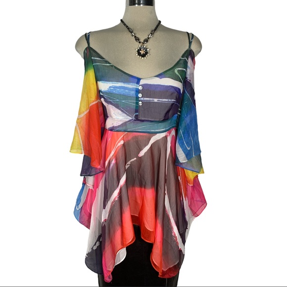 Bianca Nygard Designer multicoloured Open Shoulder Blouses Size 10 - Picture 8 of 11